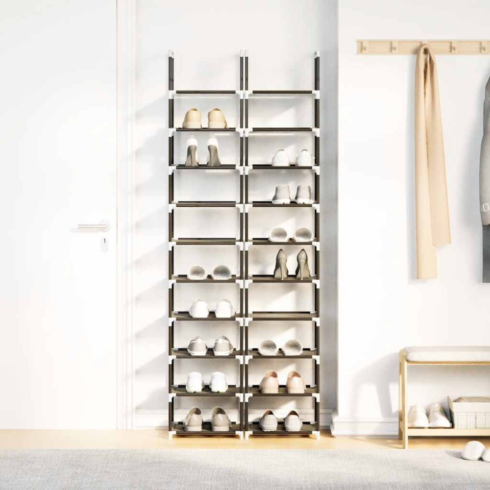 Produktbild för Skohyllor 2 st svart 10-vånings svart 33x33x174 cm fiberduk