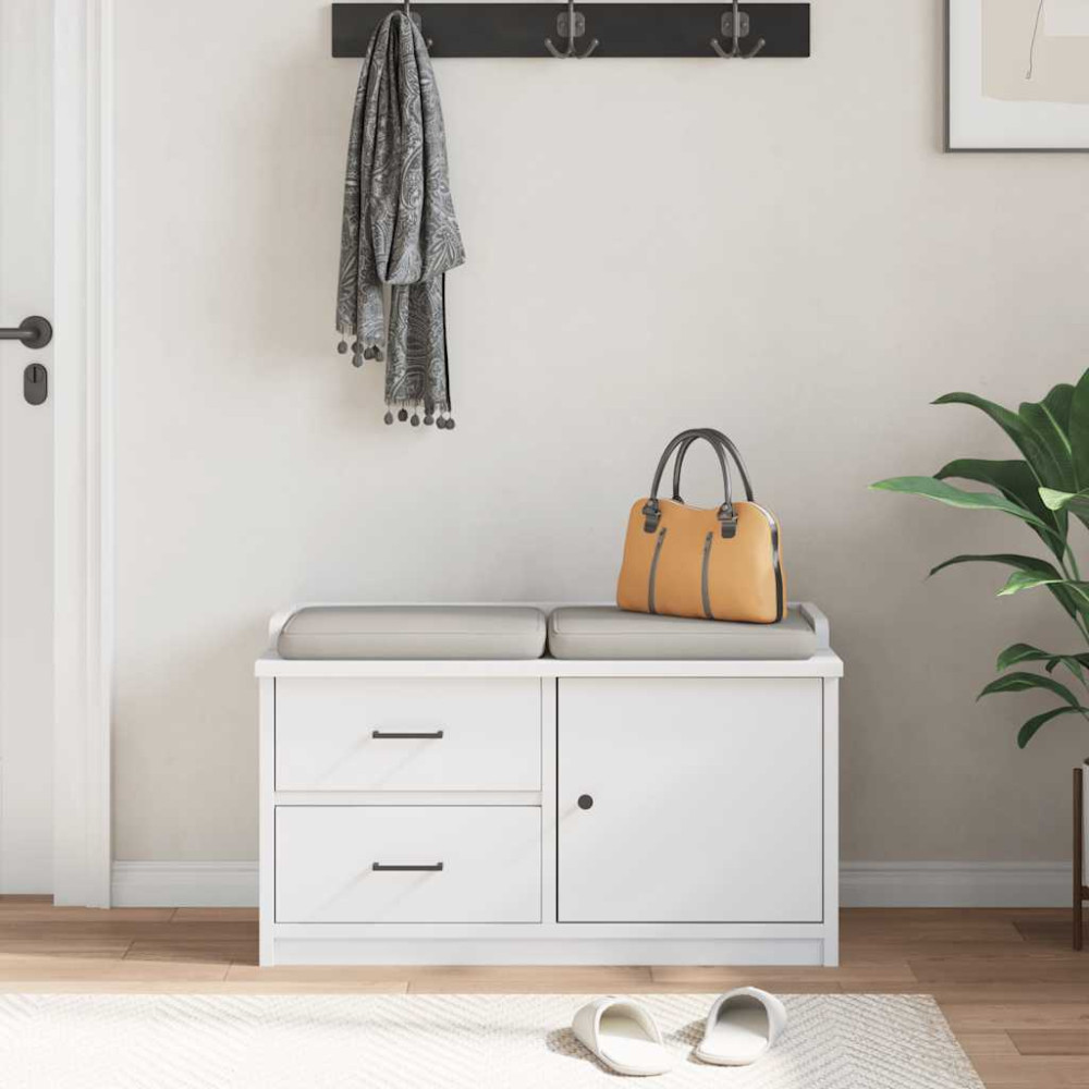 Produktbild för Hallbänk SANDNES vit 87x40x50 cm massiv trä furu