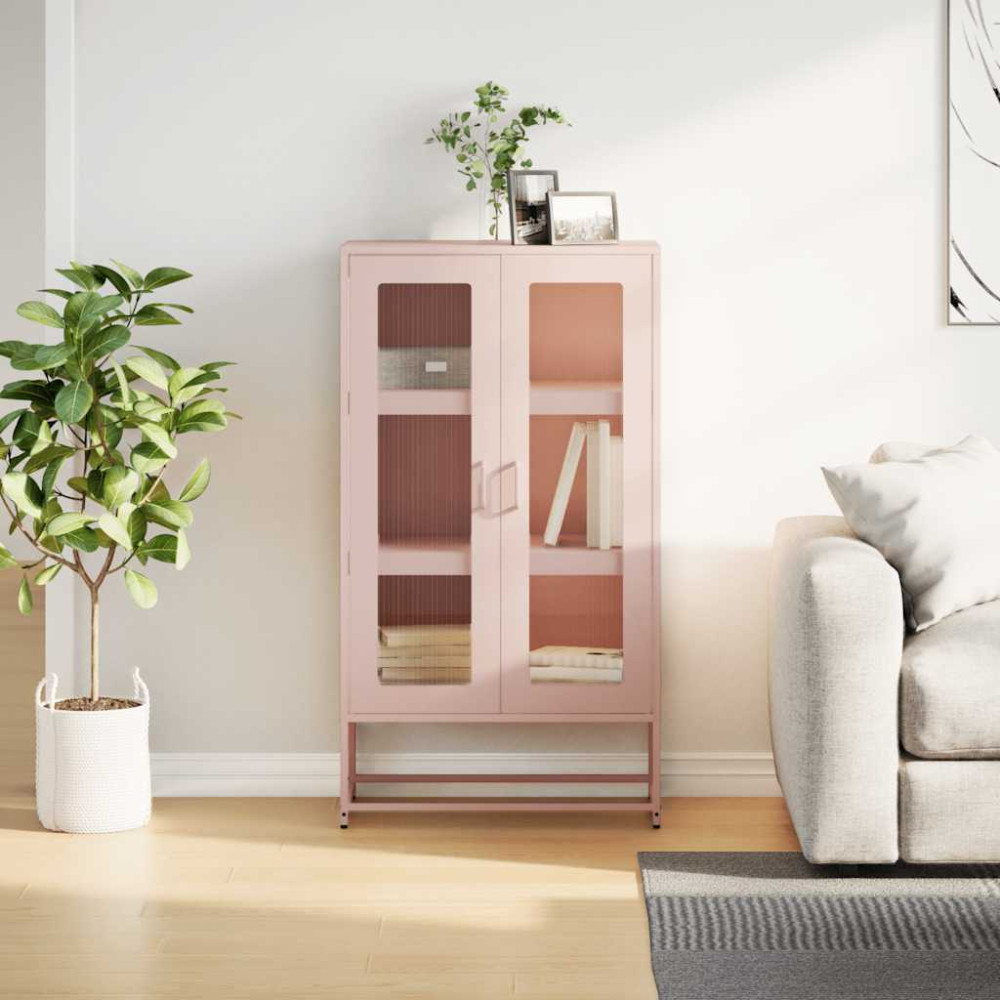 Produktbild för Highboard rosa 68x39x123 cm stål