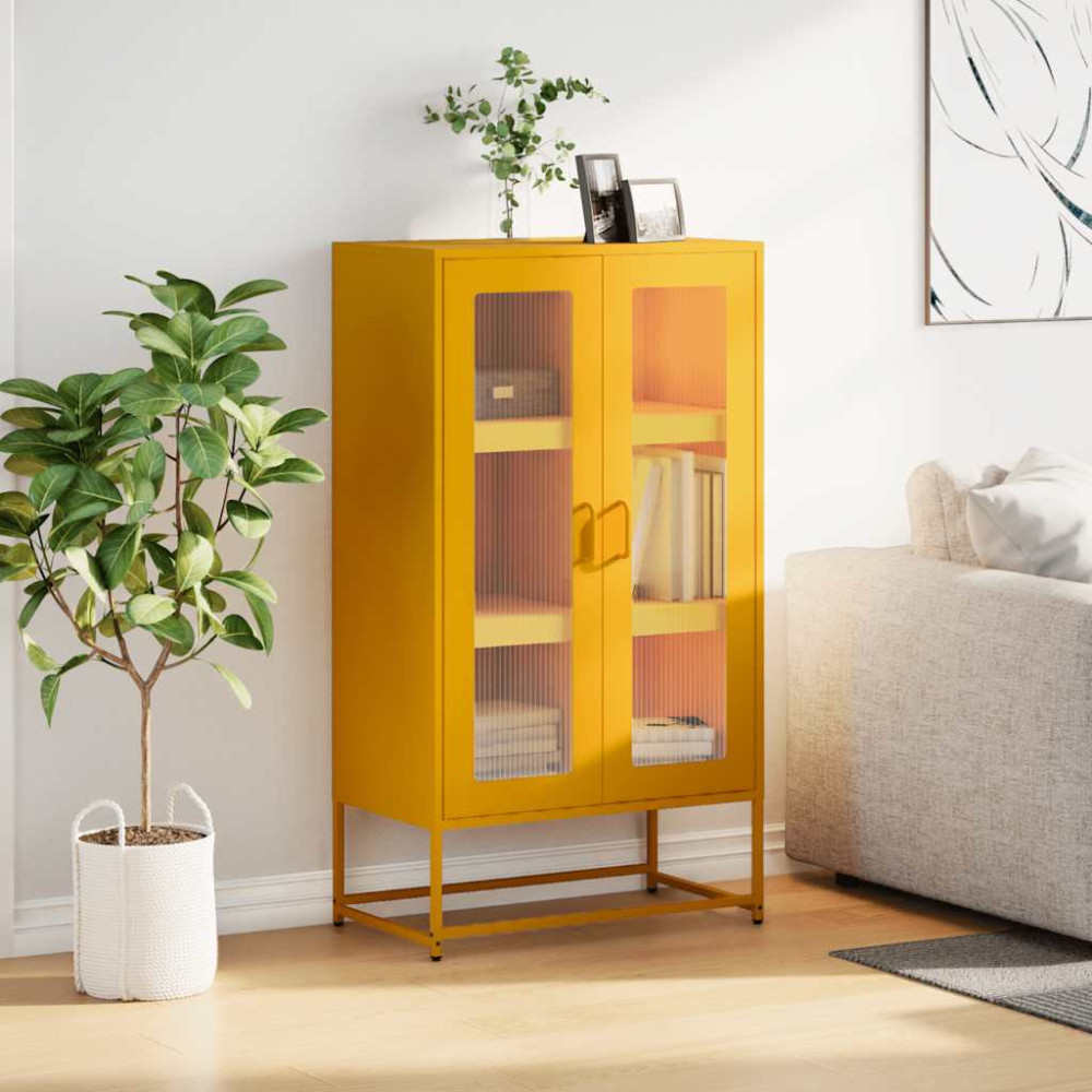 Produktbild för Hög stol senapsgul 68x39x123 cm stål