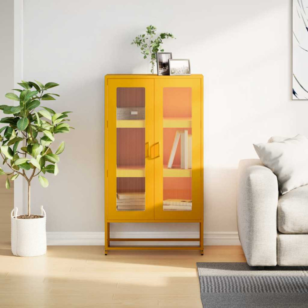Produktbild för Hög stol senapsgul 68x39x123 cm stål