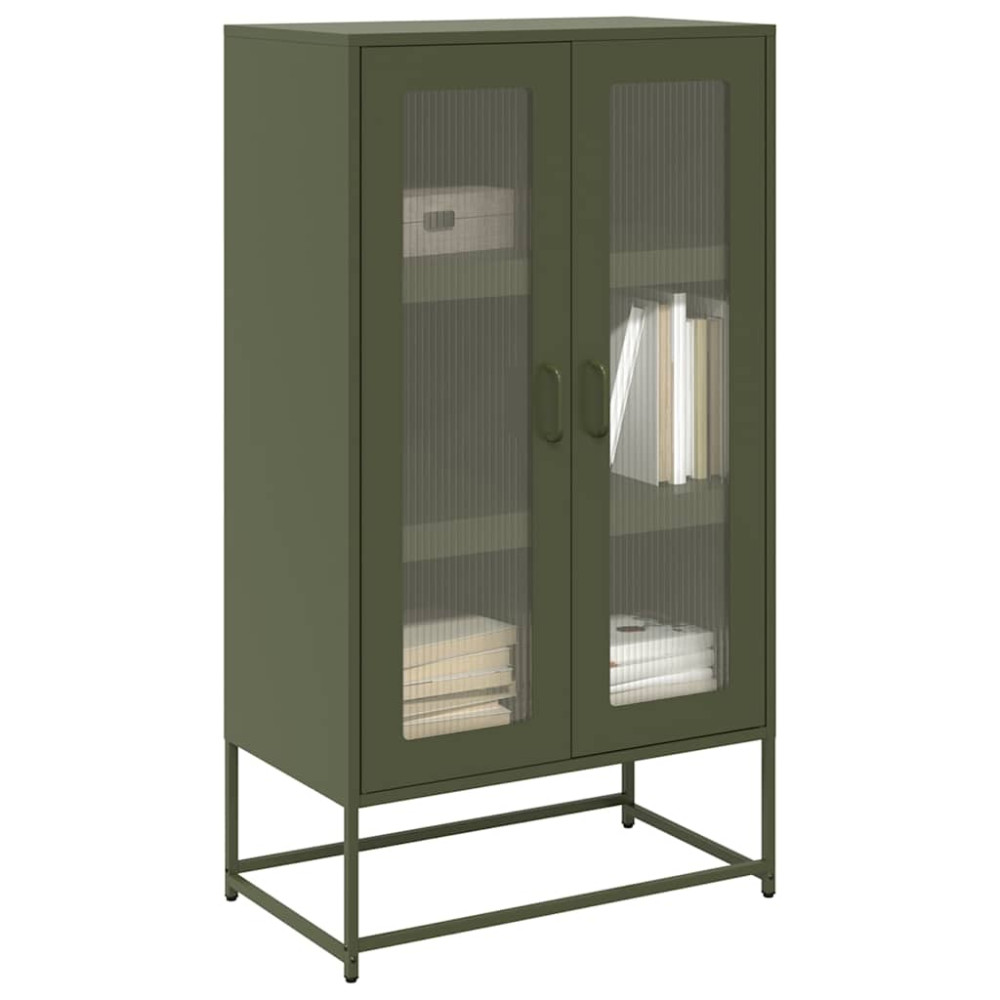 Produktbild för Highboard olivgrön 68x39x123 cm stål