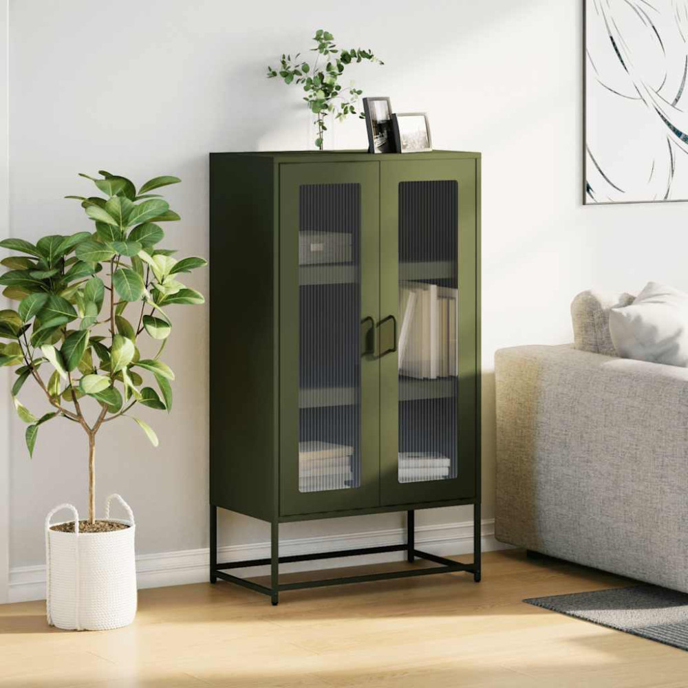 Produktbild för Highboard olivgrön 68x39x123 cm stål