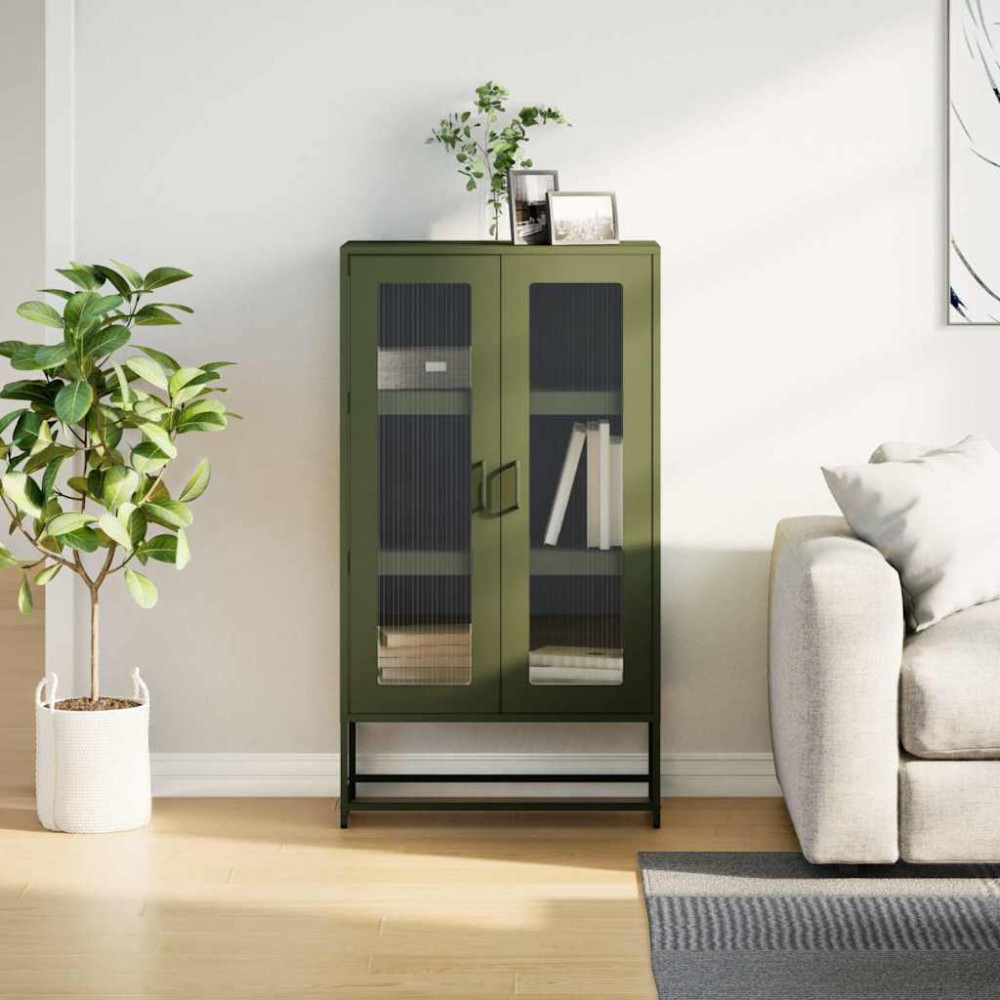 Produktbild för Highboard olivgrön 68x39x123 cm stål