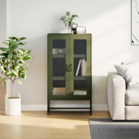 Produktbild för Highboard olivgrön 68x39x123 cm stål