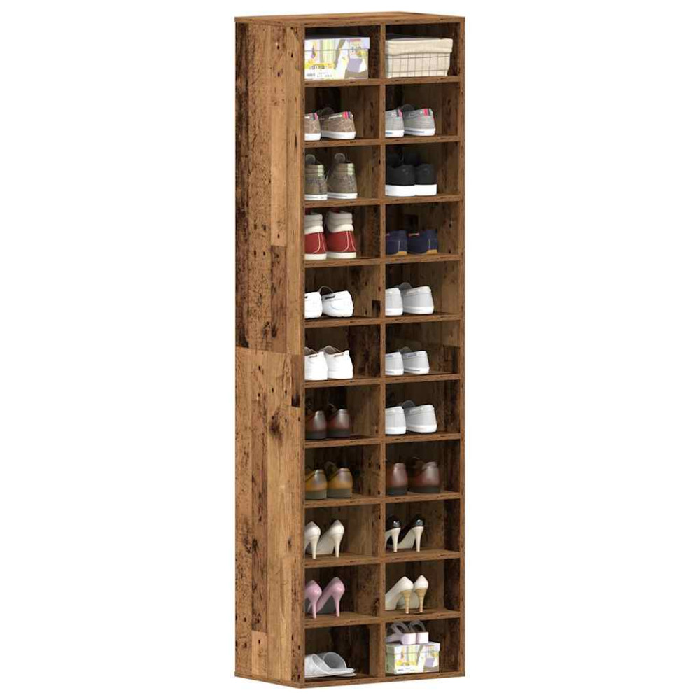 Produktbild för Skoskåp gammalt trä 54x34x183 cm konstruerat trä