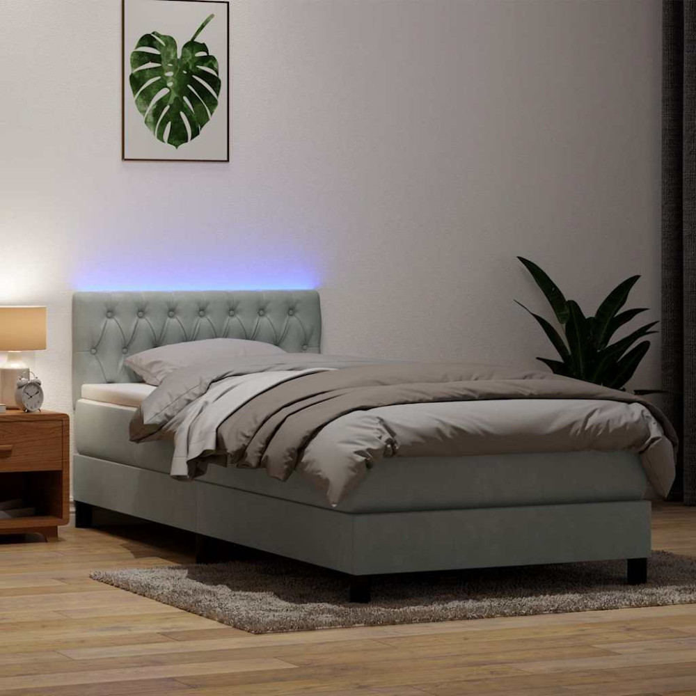 Produktbild för Resårsäng med madrass och LED ljusgrå 80x210 cm sammet