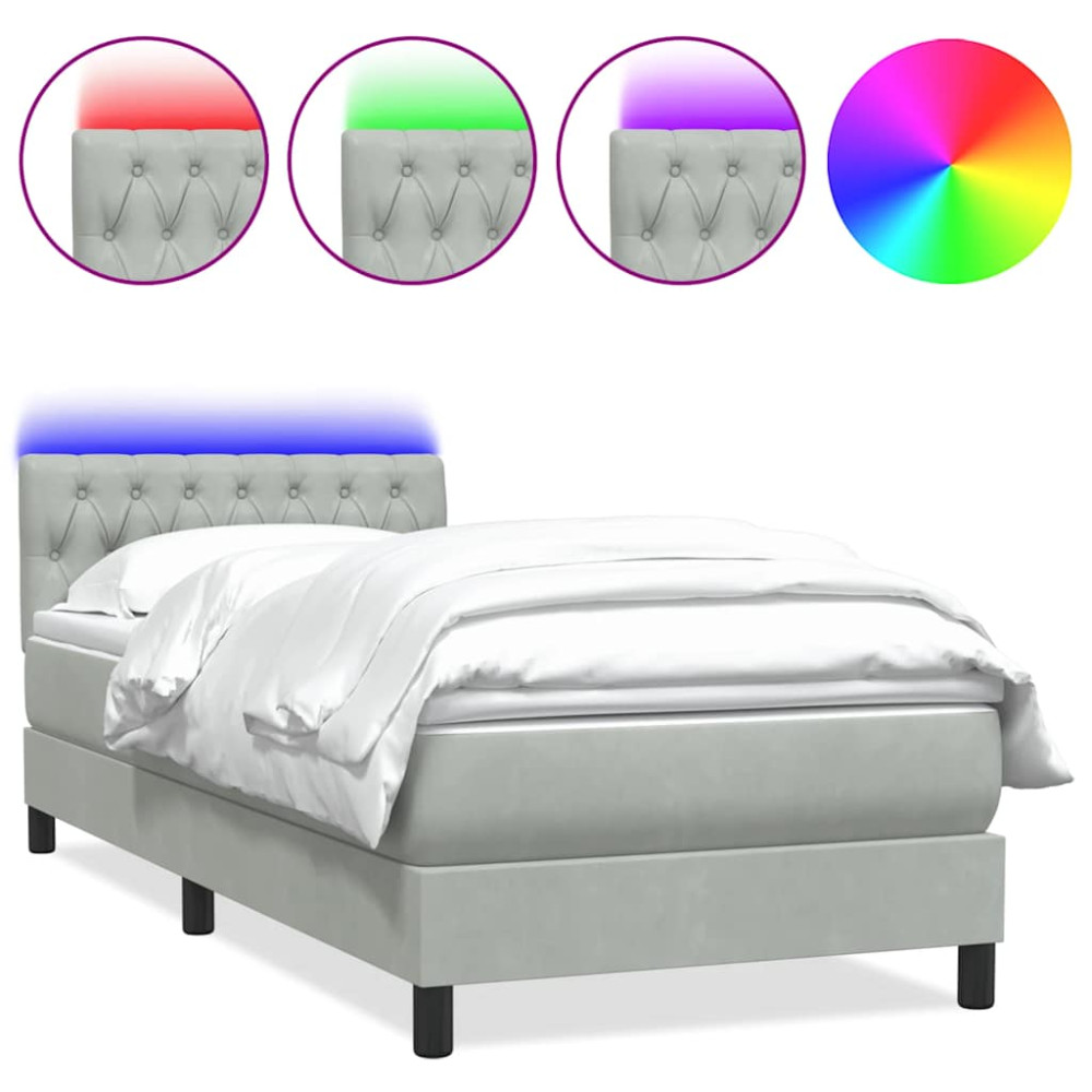 Produktbild för Resårsäng med madrass och LED ljusgrå 80x210 cm sammet