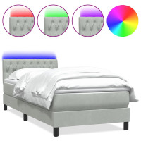 Produktbild för Resårsäng med madrass och LED ljusgrå 80x210 cm sammet