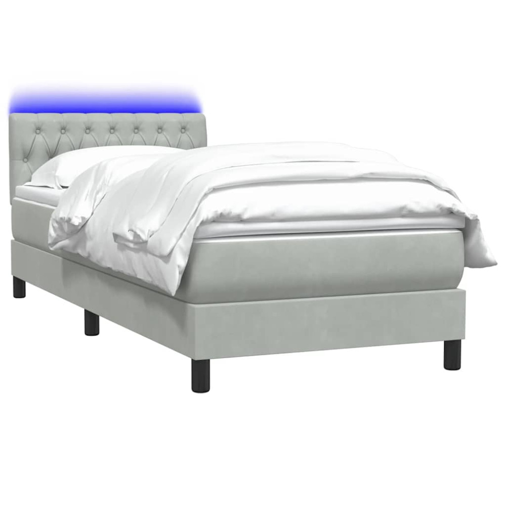 Produktbild för Resårsäng med madrass och LED ljusgrå 80x210 cm sammet