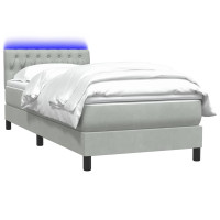 Produktbild för Resårsäng med madrass och LED ljusgrå 80x210 cm sammet
