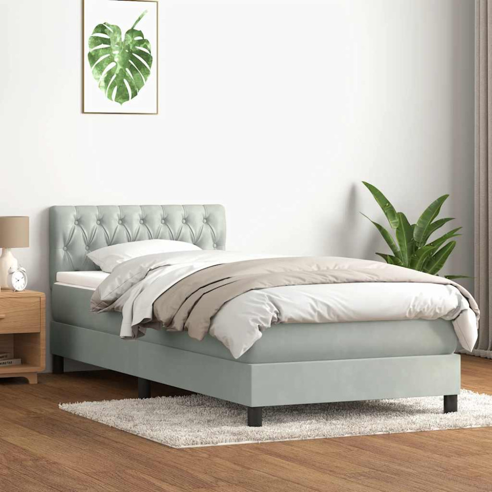 Produktbild för Resårsäng med madrass och LED ljusgrå 80x210 cm sammet