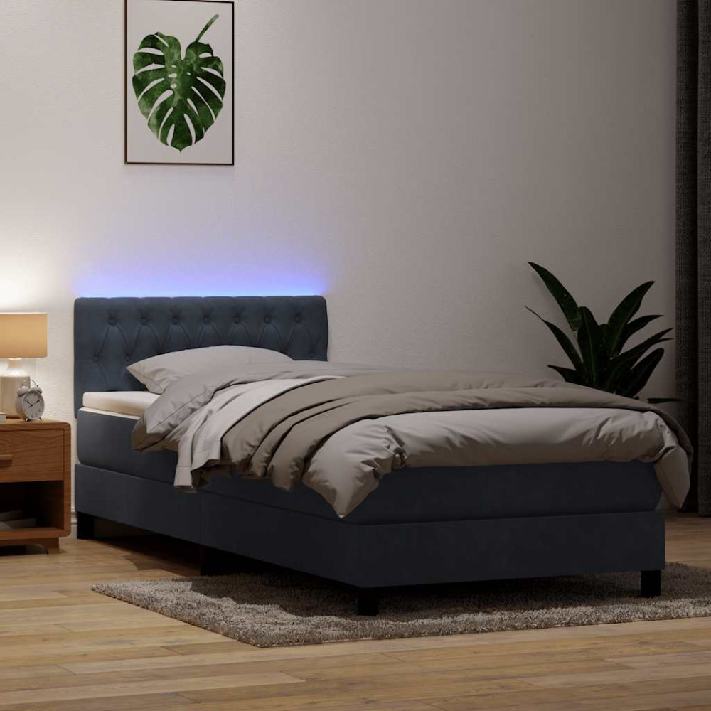 Produktbild för Resårsäng med madrass och LED mörkgrå 80x210 cm sammet