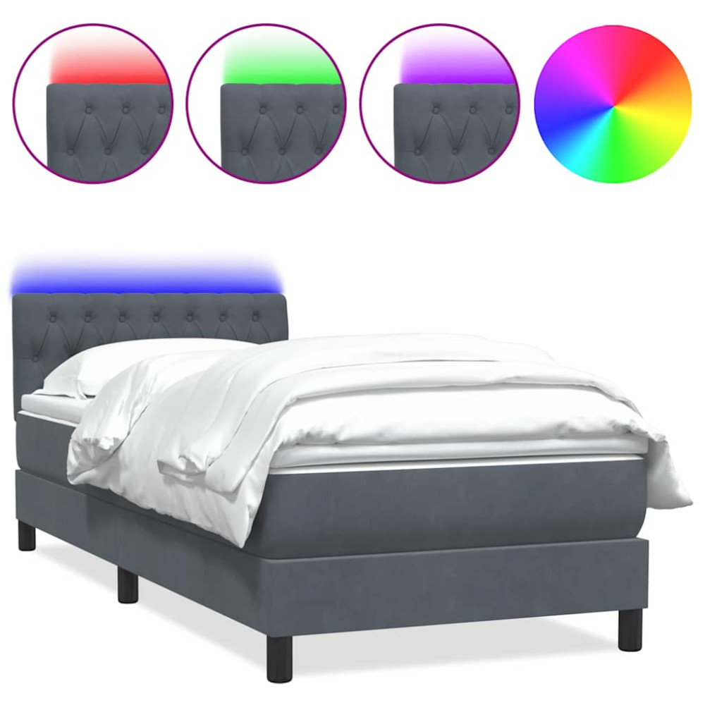 Produktbild för Resårsäng med madrass och LED mörkgrå 80x210 cm sammet