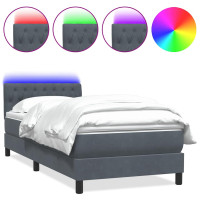 Produktbild för Resårsäng med madrass och LED mörkgrå 80x210 cm sammet