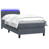 Produktbild för Resårsäng med madrass och LED mörkgrå 80x210 cm sammet