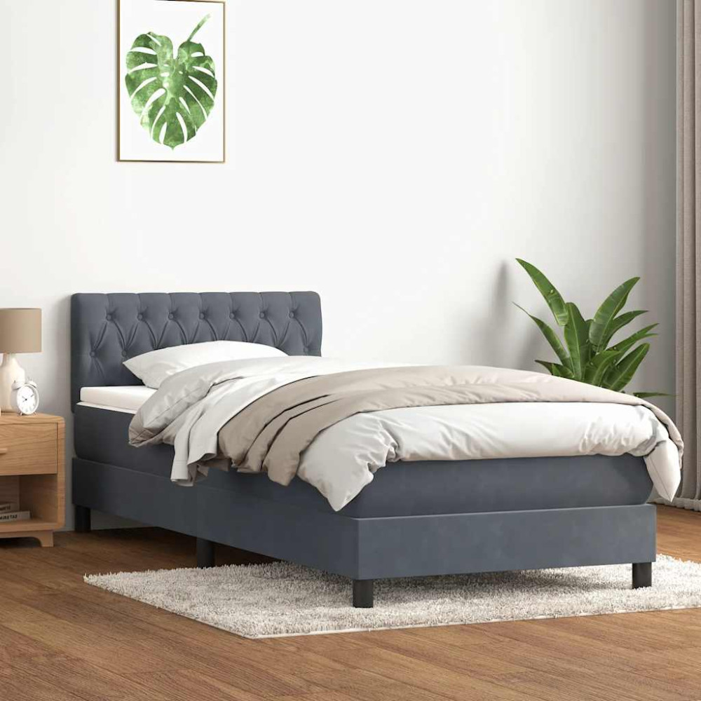 Produktbild för Resårsäng med madrass och LED mörkgrå 80x210 cm sammet