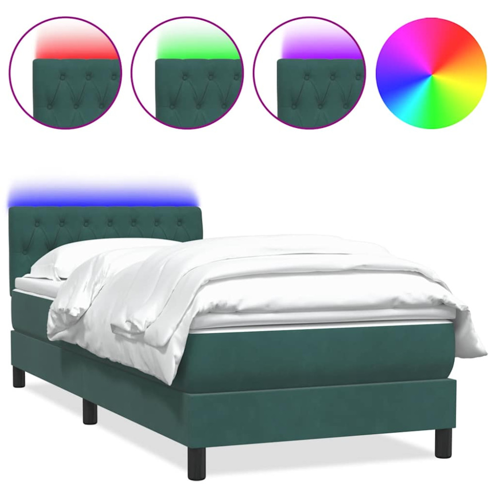 Produktbild för Resårsäng med madrass och LED mörkgrön 80x220 cm sammet