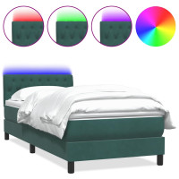 Produktbild för Resårsäng med madrass och LED mörkgrön 80x220 cm sammet