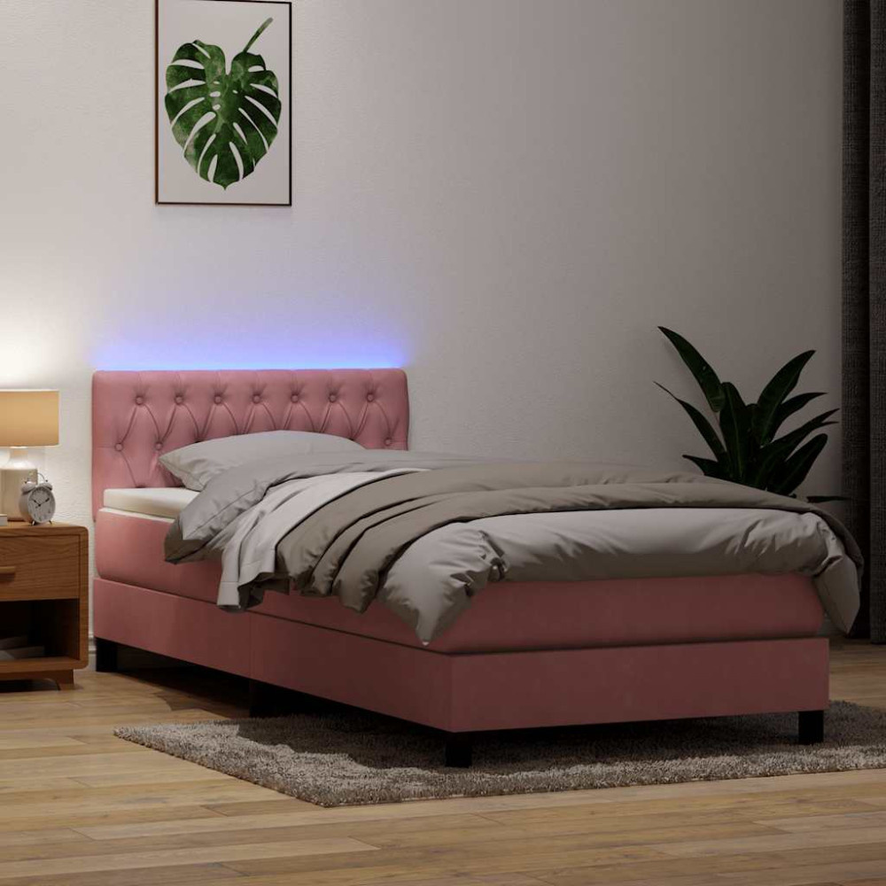 Produktbild för Resårsäng med madrass och LED rosa 80x220 cm sammet