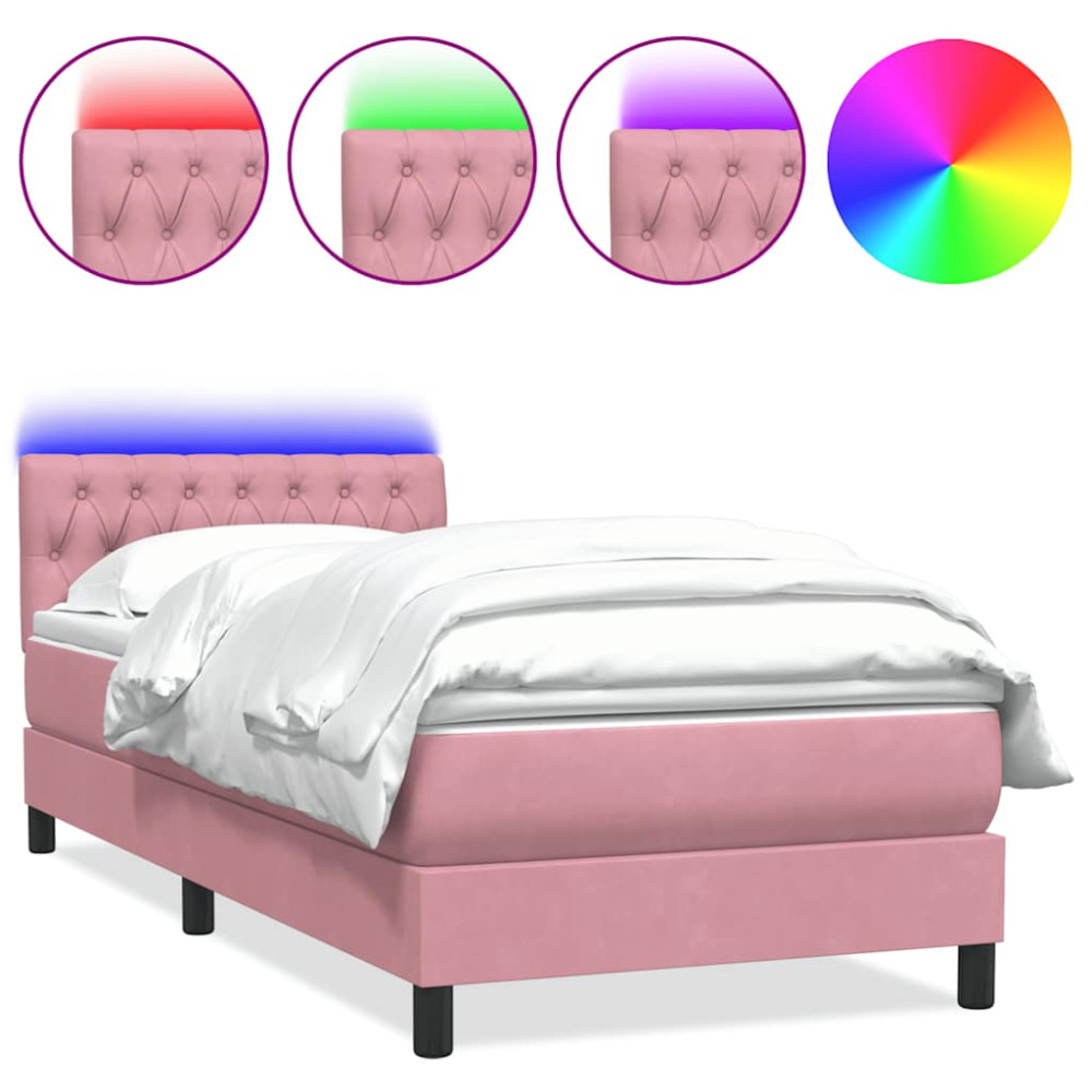 Produktbild för Resårsäng med madrass och LED rosa 80x220 cm sammet