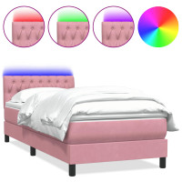 Produktbild för Resårsäng med madrass och LED rosa 80x220 cm sammet