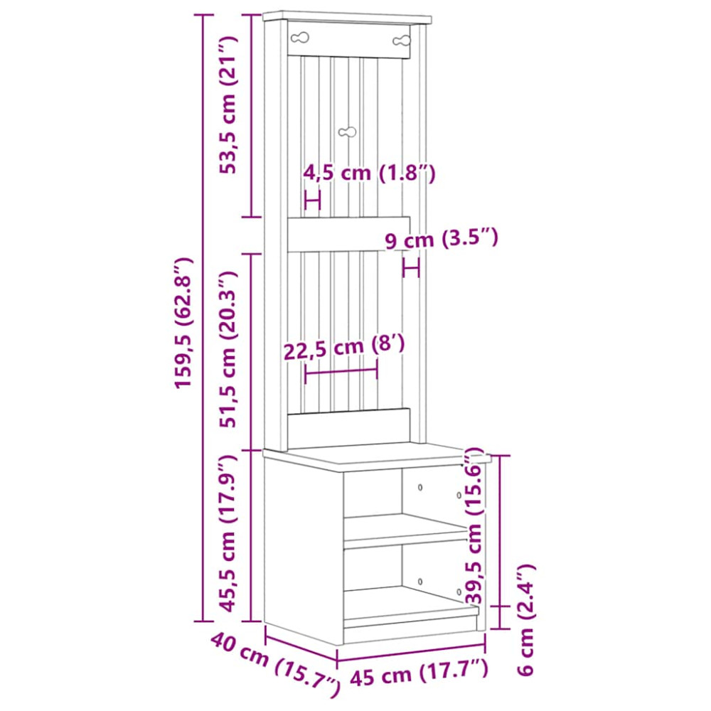 Produktbild för Hallgran "SANDNES" vit 45x40x159,5 cm massiv trä furu