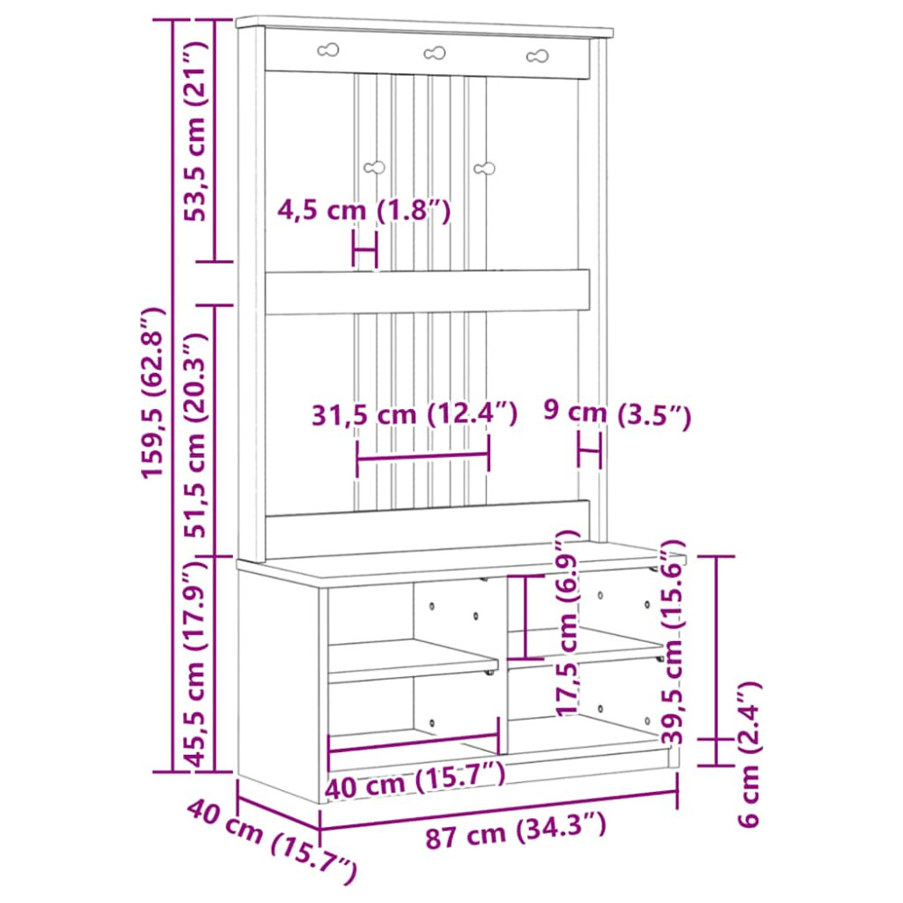 Produktbild för Hallträd SANDNES 87x40x159,5cm massiv träfuru