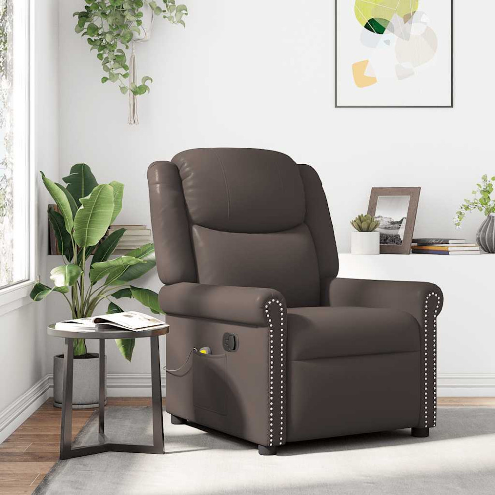 Produktbild för Massagefåtölj brun glansig konstläder