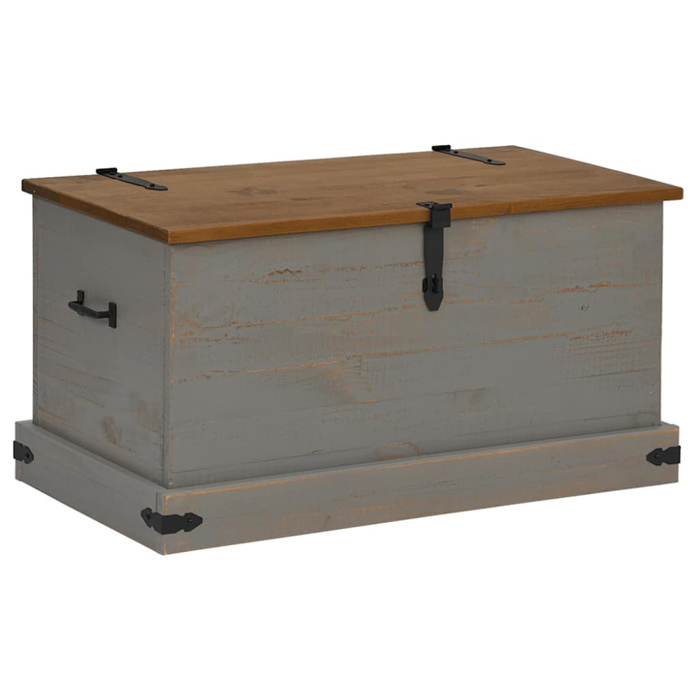 Produktbild för Förvaringskista HALDEN grå 91x48x47 cm massiv trä furu