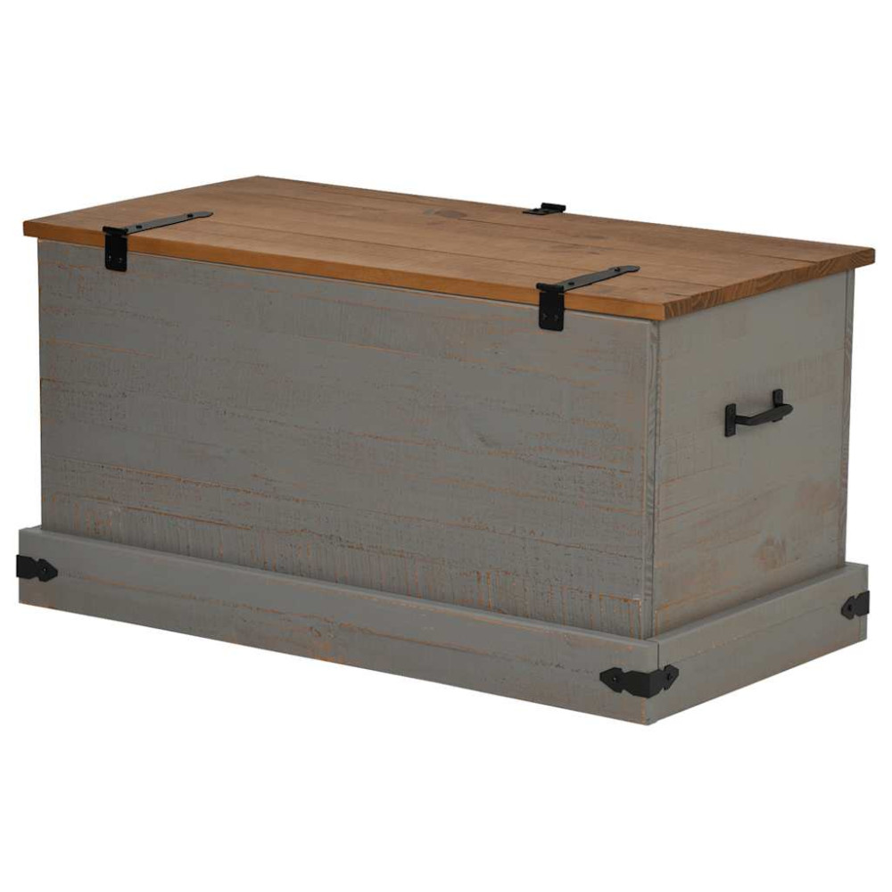 Produktbild för Förvaringskista HALDEN grå 91x48x47 cm massiv trä furu