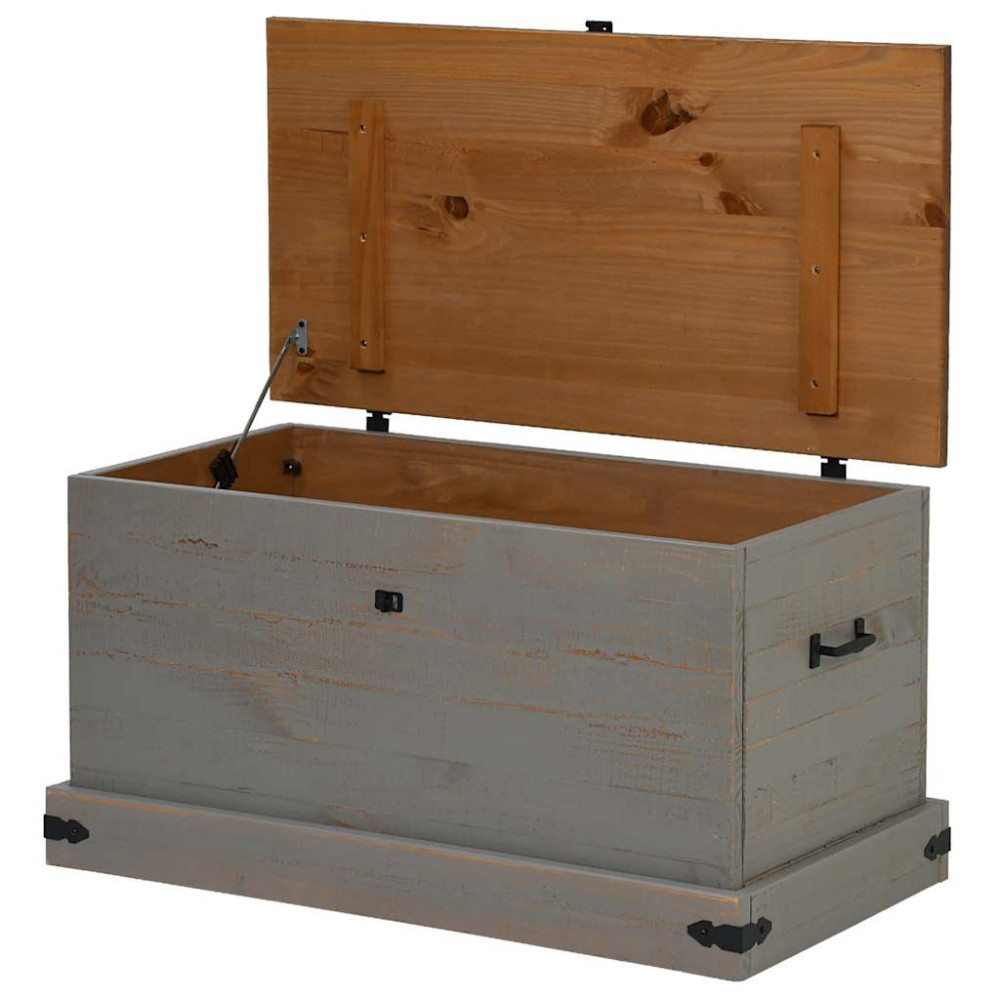 Produktbild för Förvaringskista HALDEN grå 91x48x47 cm massiv trä furu