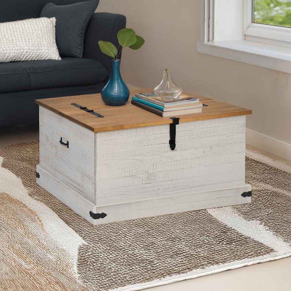 Produktbild för Förvaringskista HALDEN vit 91x91x47 cm massiv trä furu