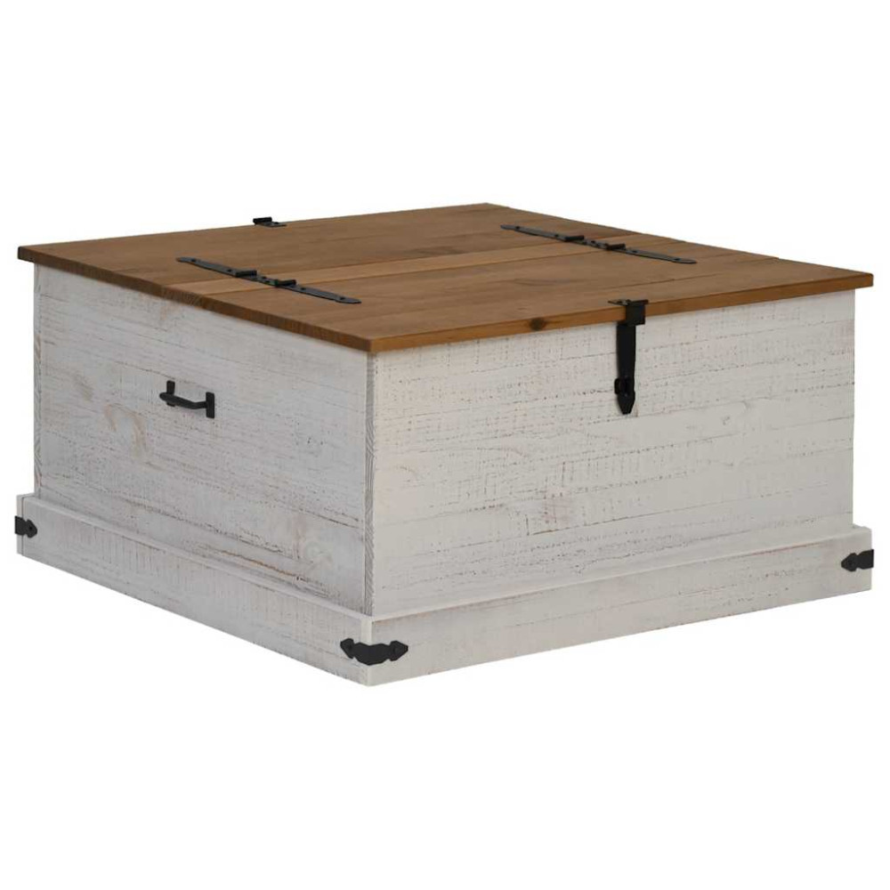 Produktbild för Förvaringskista HALDEN vit 91x91x47 cm massiv trä furu