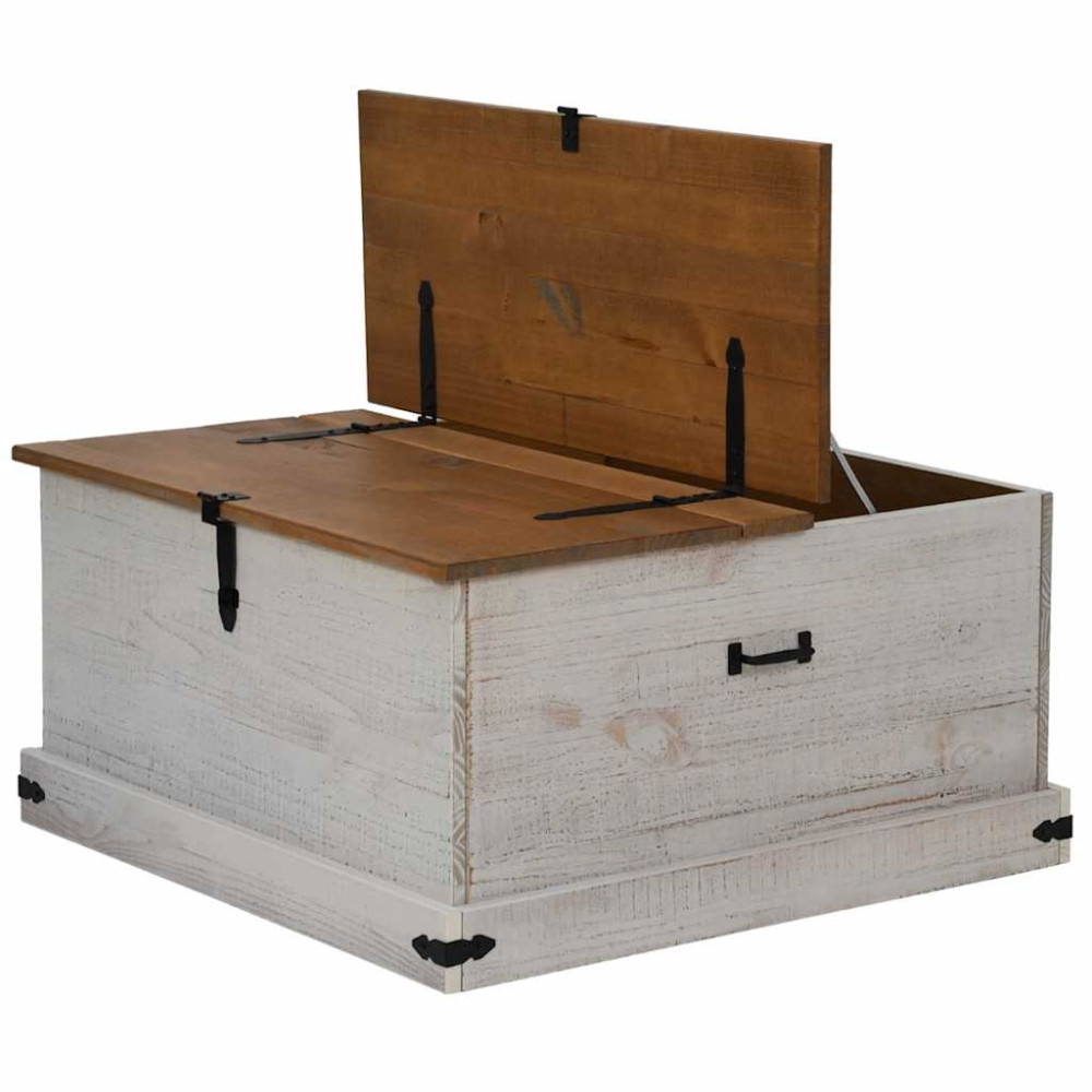 Produktbild för Förvaringskista HALDEN vit 91x91x47 cm massiv trä furu