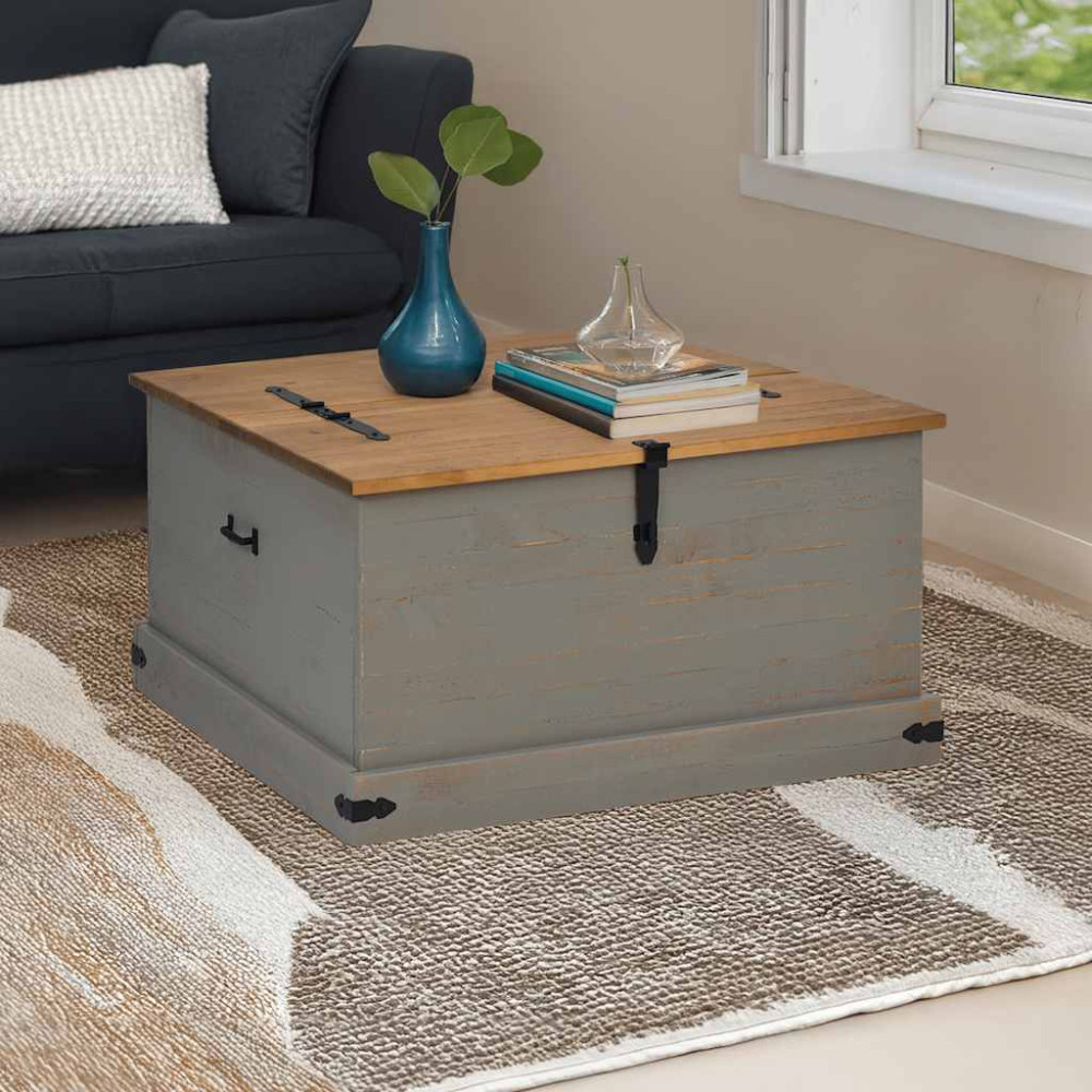 Produktbild för Förvaringskista HALDEN grå 91x91x47 cm massiv trä furu