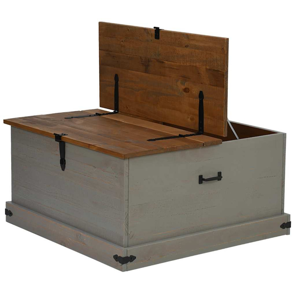 Produktbild för Förvaringskista HALDEN grå 91x91x47 cm massiv trä furu