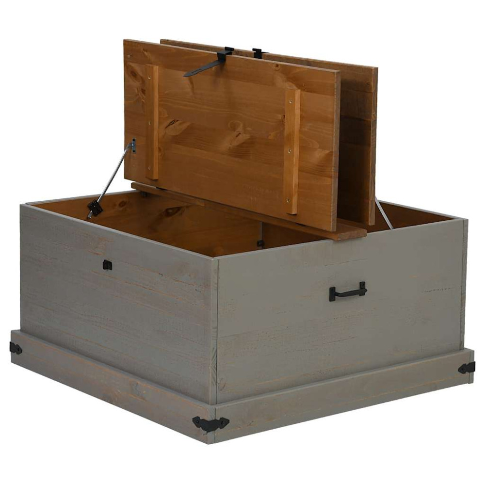 Produktbild för Förvaringskista HALDEN grå 91x91x47 cm massiv trä furu