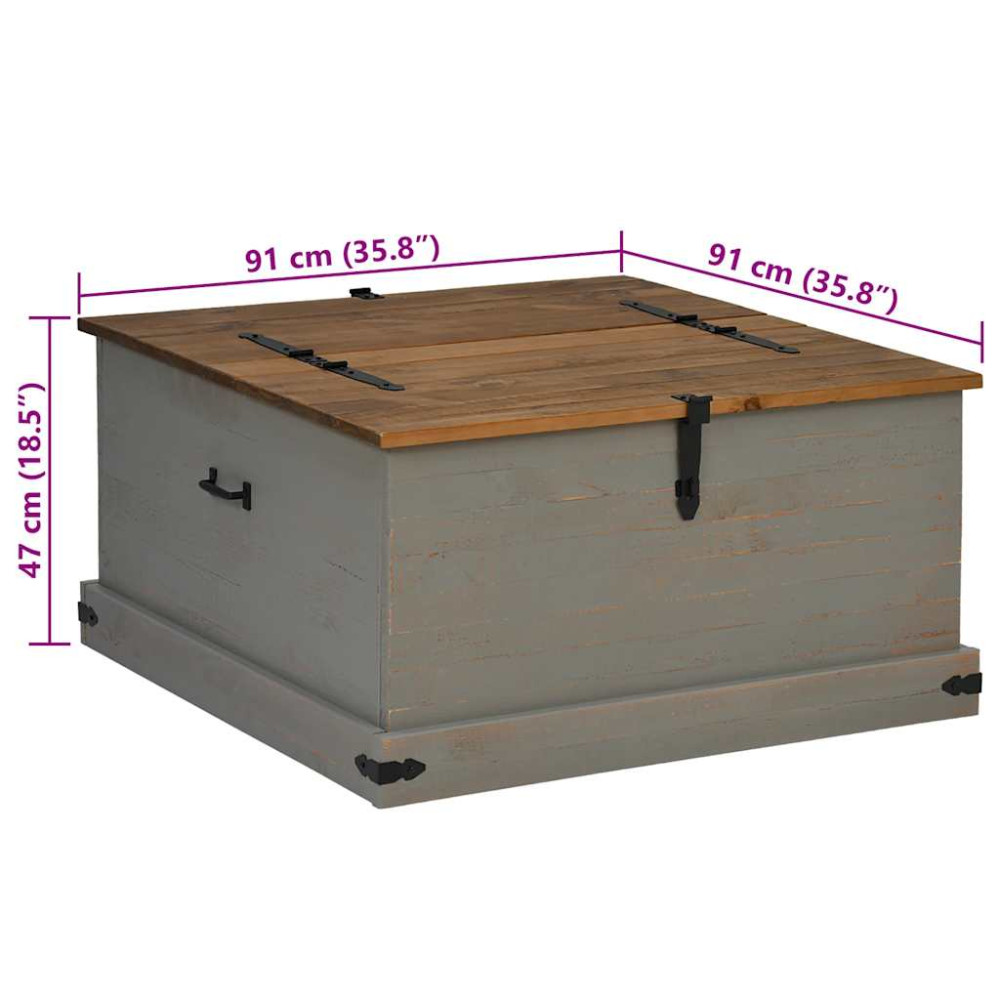 Produktbild för Förvaringskista HALDEN grå 91x91x47 cm massiv trä furu