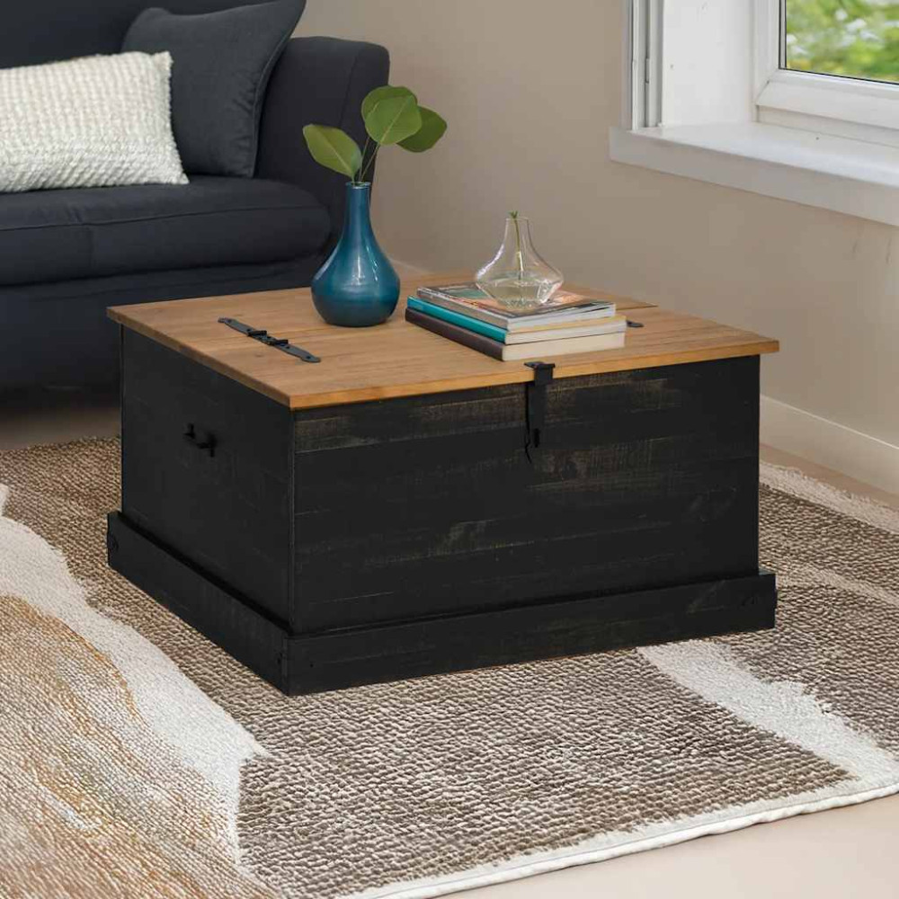 Produktbild för Förvaringskista HALDEN svart 91x91x47 cm massiv trä furu
