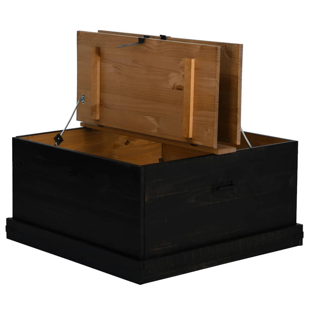Produktbild för Förvaringskista HALDEN svart 91x91x47 cm massiv trä furu