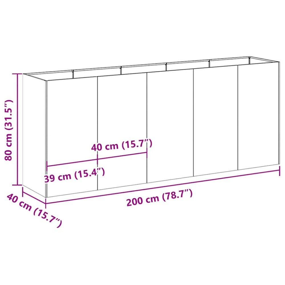 Produktbild för Planteringskärl antracit 200x40x80 cm kallvalsat stål