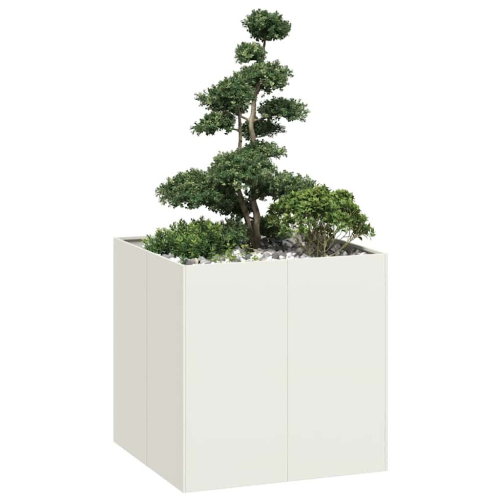 Produktbild för Planteringskärl vit 80x80x80 cm stål