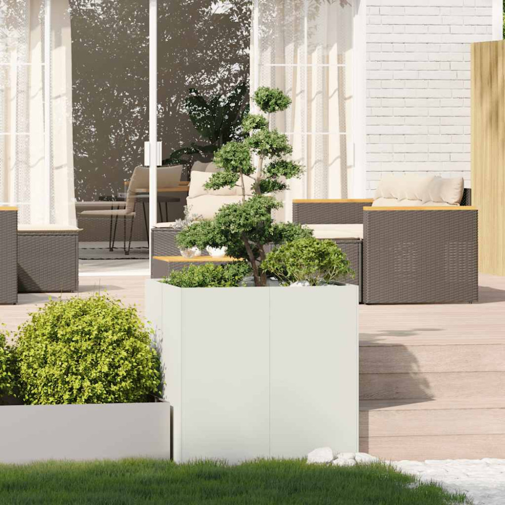 Produktbild för Planteringskärl vit 80x80x80 cm stål