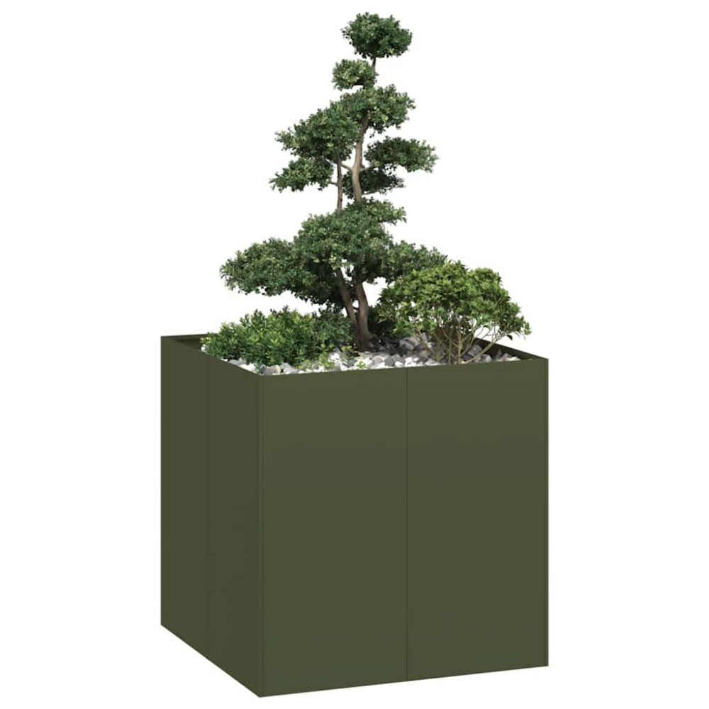 Produktbild för Planteringskärl olivgrön 80x80x80 cm stål