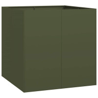 Produktbild för Planteringskärl olivgrön 80x80x80 cm stål
