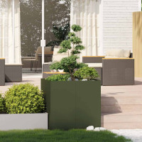 Produktbild för Planteringskärl olivgrön 80x80x80 cm stål