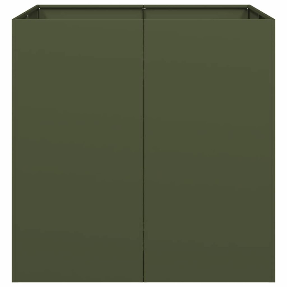 Produktbild för Planteringskärl olivgrön 80x80x80 cm stål