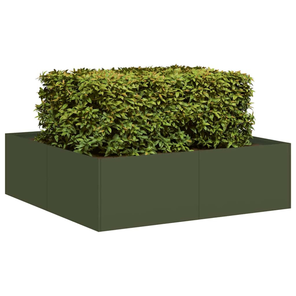 Produktbild för Planteringskärl olivgrön 100x100x30 cm stål