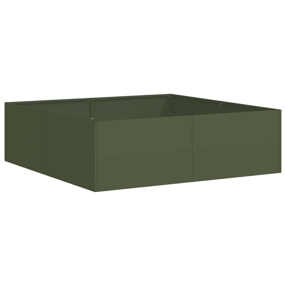 Produktbild för Planteringskärl olivgrön 100x100x30 cm stål